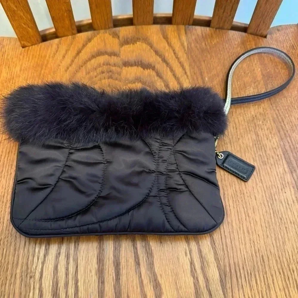 Coach Soho Ski, Satin, Wristlet With Rabbit Fur, Brown, 7β W X 5β H - Picture 7 of 7